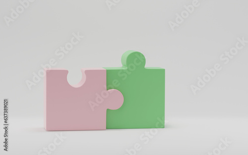 3D render, jigsaw puzzle pieces on white background. Problem-solving, business connecting, cooperation, partnership concept.