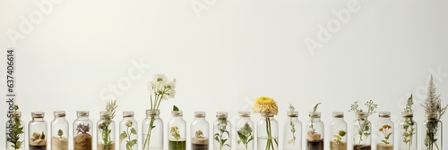 Herbal apothecary aesthetic. Jars with dry herbs and flowers on a beige background. With Generative AI technology