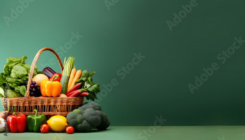 copy space background shopping basket with many kind of vegetable