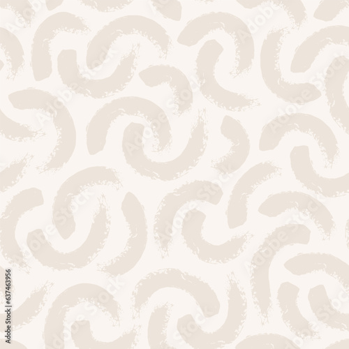 Beige geometric lines seamless pattern. Wavy squiggle brush strokes texture background