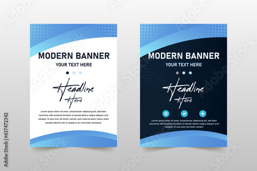 Modern Curved Blue Business Banner Template With Abstract Shapes