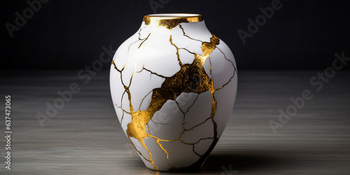 Intriguing image of a cracked, golden-repaired porcelain vase symbolizing healing and new beginnings - ideal for therapists or life coaches focusing on post-divorce recovery.