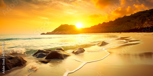 Experience the beauty of a sunset on a tropical beach Relax and unwind in a natural paradise Feel the warm sand between your toes as you watch the sun set over the ocean