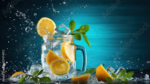 Fresh lemonade with mint ginger orange and ice