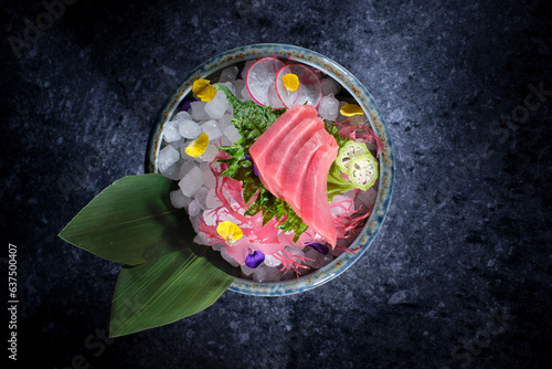 Delicious tuna sashimi served in bowl
