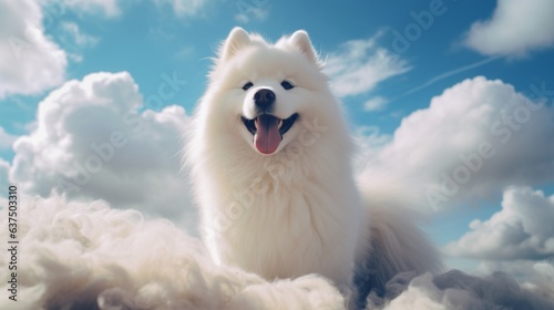 cute samoyed dog on sky, Generative AI