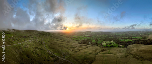 Sunset over the western edge of the Black Mountain in Carmarthenshire, South Wales UK 
