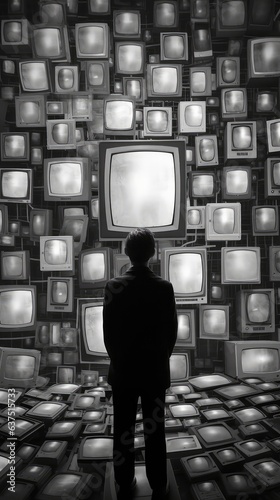 sztuka komputerowa człowieka który traci duchowość przez system i telewizję