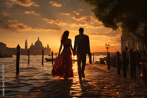 young couple spending romantic date in venice