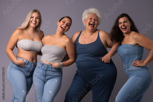 Happy plus size women. The concept of equality.