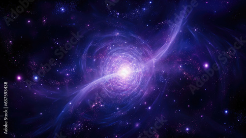 The deep indigo and purple of the galactic magnetic fields glimmer and sparkle as they interact with gaseous particles forming a web of energy and light. Tiny stars flicker in and out of existence and