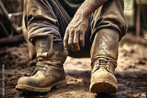 His hands are as tough as rocks his back sy like a stone wall. His clothes are covered in dust his sy boots ly keeping a grip in the mud beneath. The Mining Worker stands tall a his peers a modern