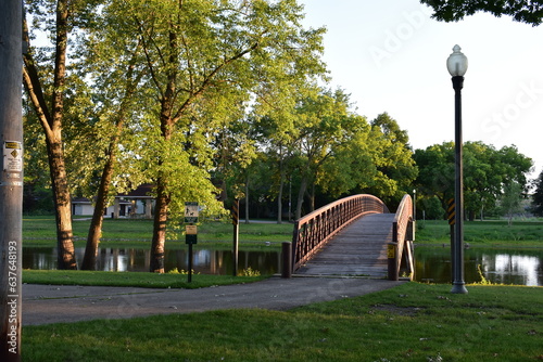 Bridge over Fox River in Burlington, Wisconsin in Summertime