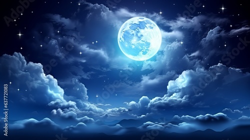 Captivating full moon illuminating clouds and stars in night sky, sky with moon and clouds