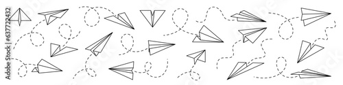 Paper airplane set. Paper plane line vector. 