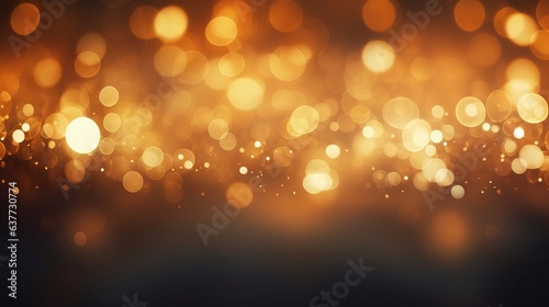 Festive bokeh: dark blurred Christmas lights background with happy holiday party glow and warm flare, abstract bokeh background