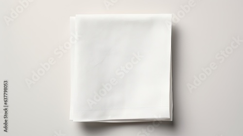 White kitchen napkin with copy space isolated on table background . Mockup image