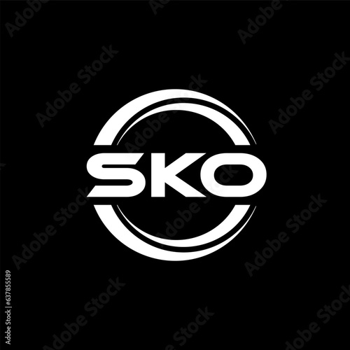 SKO letter logo design with black background in illustrator, vector logo modern alphabet font overlap style. calligraphy designs for logo, Poster, Invitation, etc.