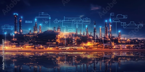 Industry 4.0 concept Oil refinery Industrial plant concept uses robot system and icon system.