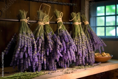 lavender sprigs spread on a wire rack, drying naturally
