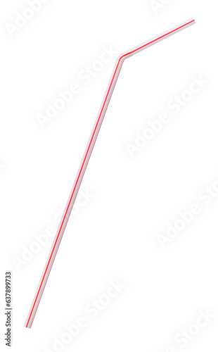 disposable white and red plastic thin drinking straw cutout on white background