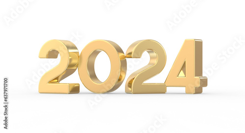 happy new year number 2024 gold 3d render