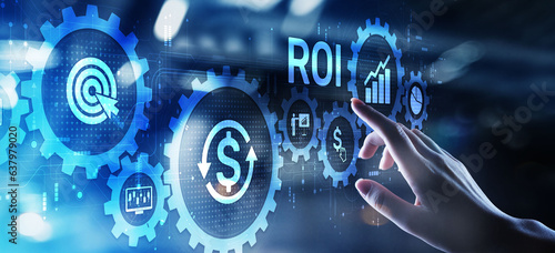 ROI return on investment stok trading business finance concept on virtual screen.