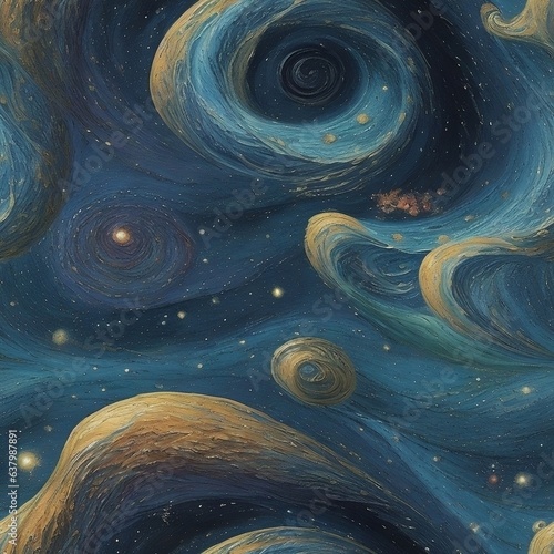 Pattern Celestial Dreams: Vangogh-inspired Abstract Illustration with Classic Color Palette