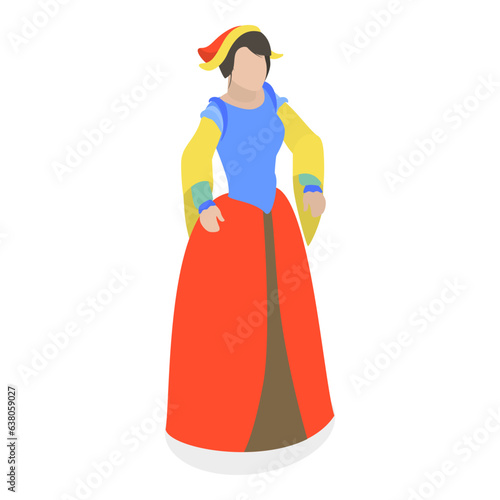 3D Isometric Flat Vector Set of Renaissance Characters, Medieval People. Item 4