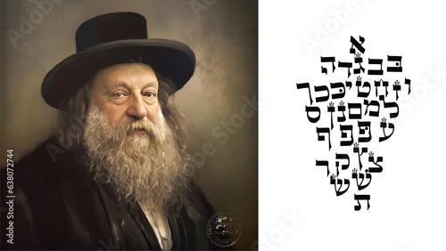 Chassidic Rebbe with Alefbet Hebrew Letters of Torah. AI Generative