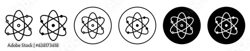 atom icon set. molecule nucleus science vector symbol. physics nuclear research sign. electron, proton, or neutron chemistry icon in black filled and outlined style.