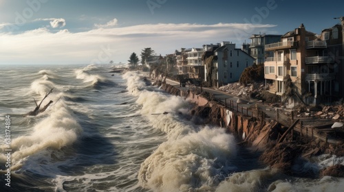 coastal town dealing with rising sea levels, a clear sign of climate change generative ai