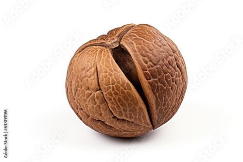 Closeup of hickory nut on white background