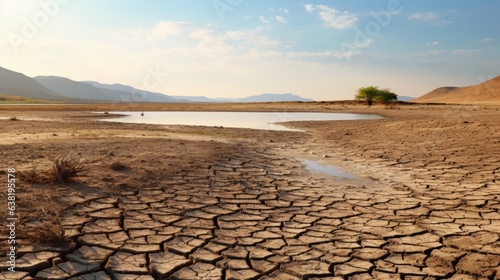 lake dried up due to excessive heat, indicative of climate change generative ai