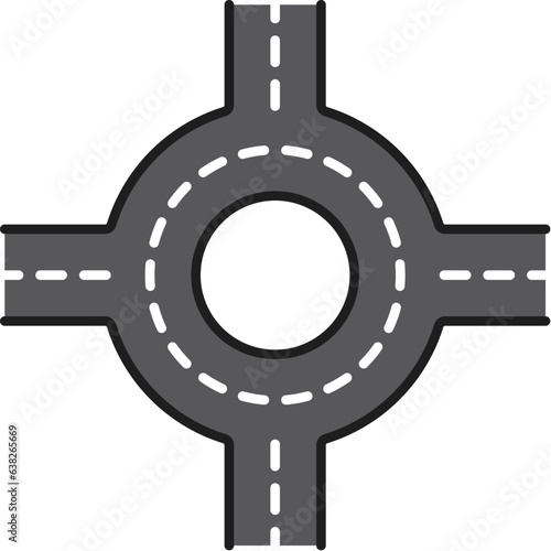 Highway road line icon. Round crossroad route. Asphalt path, speedway or highway linear vector sign. City driveway, transportation industry thin line symbol or pictogram with roundabout