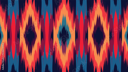 a unique traditional native american motif with red, blue and orange, wallpaper