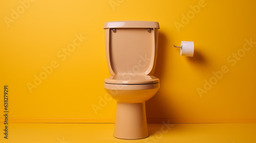 world toilet day background, copy space. white toilet bowl on a yellow background.