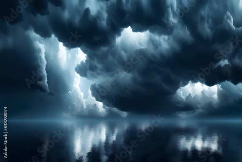 Dark cloudy sky before thunderstorm panoramic background. Storm heaven panorama. Wide gloomy backdrop 3d render 