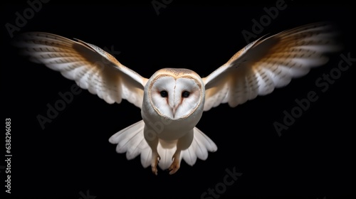 Barn owl fly on black background 