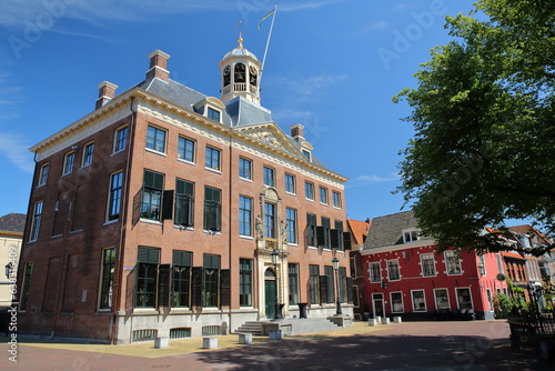 The Stadhuis (Town Hall, dated from 1715), with its carillon and carvings, located on Hofplein Square in Leeuwarden, Friesland, Netherlands