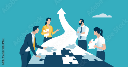 Build your way to success. Putting together the puzzle of a successful career. Vector illustration.