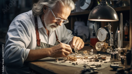 old watchmaker repairing clocks