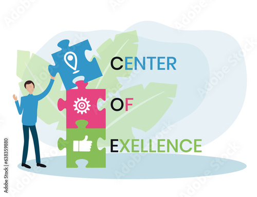 COE - Center of Excellence acronym. business concept background. vector illustration concept with keywords and icons. lettering illustration with icons for web banner, flyer