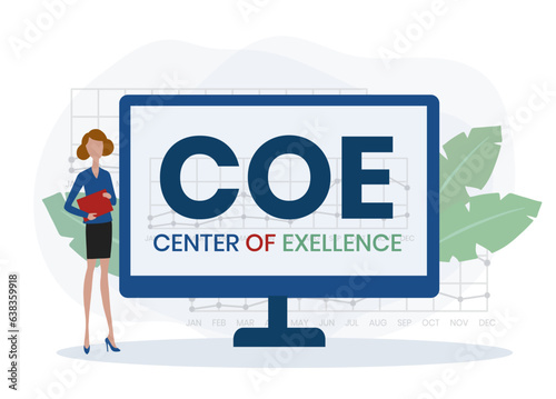 COE - Center of Excellence acronym. business concept background. vector illustration concept with keywords and icons. lettering illustration with icons for web banner, flyer
