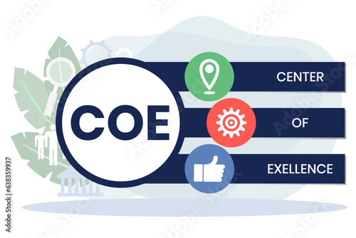 COE - Center of Excellence acronym. business concept background. vector illustration concept with keywords and icons. lettering illustration with icons for web banner, flyer