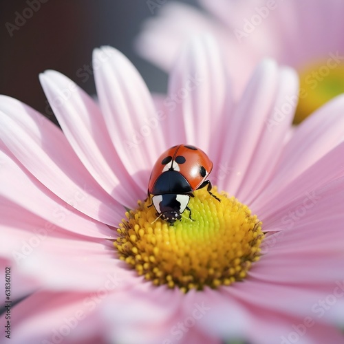 ladybug on pink daisy flower.