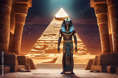 A Pharaoh inside an Egyptian pyramid. Generative Ai
