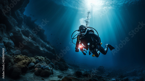 Illustration of a scuba diver exploring the vibrant underwater world