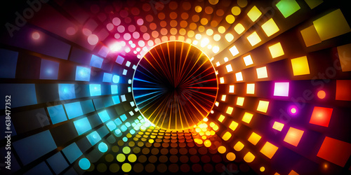 Glittering Disco Ball in the Air on Disco Background. Album Cover. Generative AI