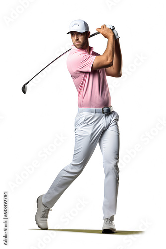 Person playing golf on the white background. 